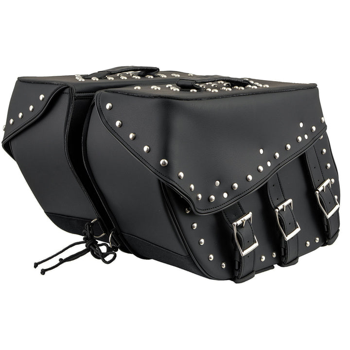 Milwaukee Leather SH551ZB Black PVC Zip Off Chrome Studded Motorcycle Saddlebag