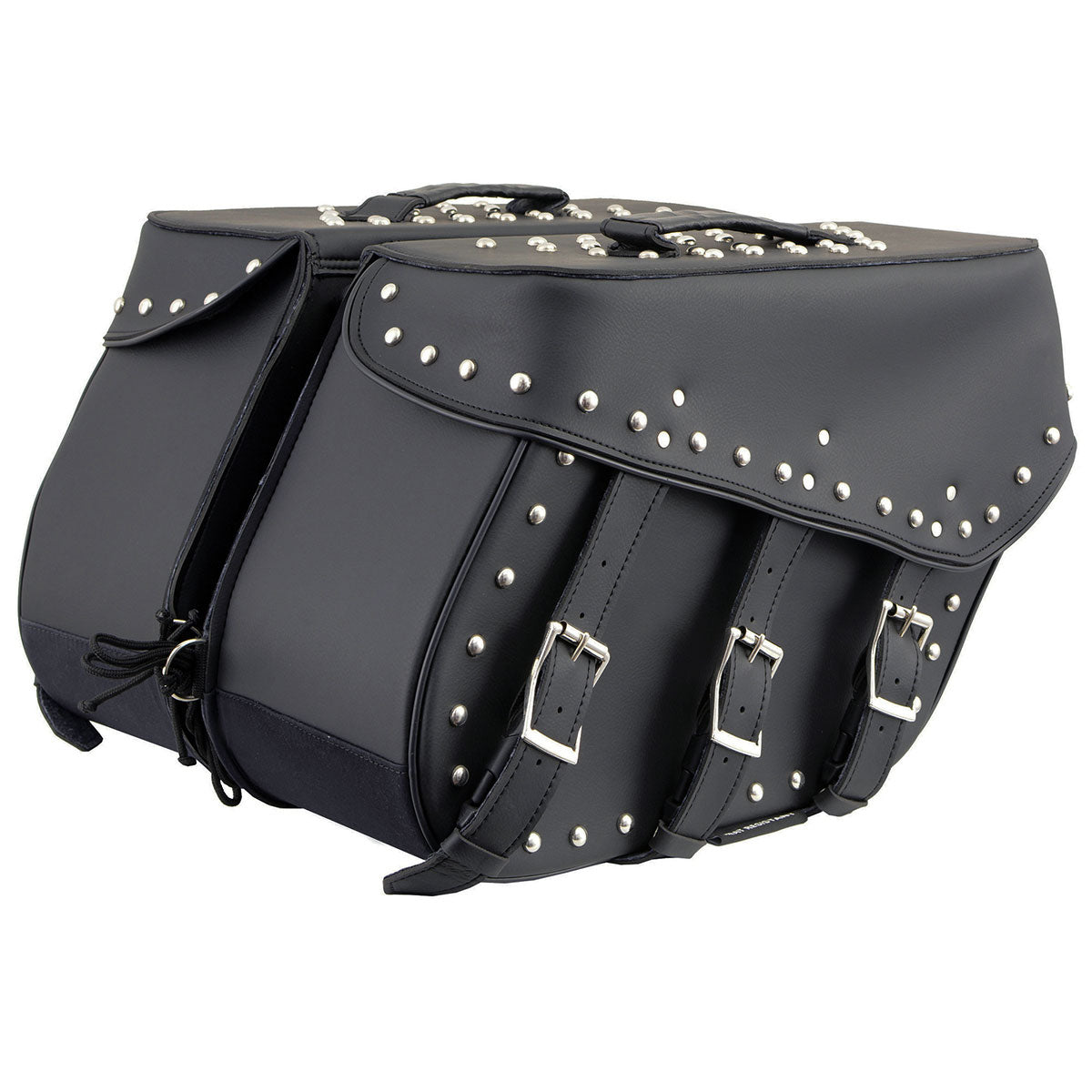 Milwaukee Leather SH551ZB Black PVC Zip Off Chrome Studded Motorcycle Saddlebag