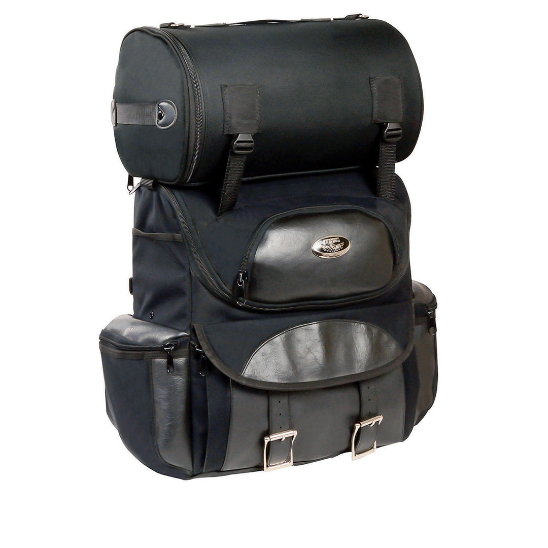black harley leather medium zip top backpack Milwaukee Leather SH602BAG Medium Black Textile and PVC 2-Piece Touring Sissy Bar Motorcycle Bag