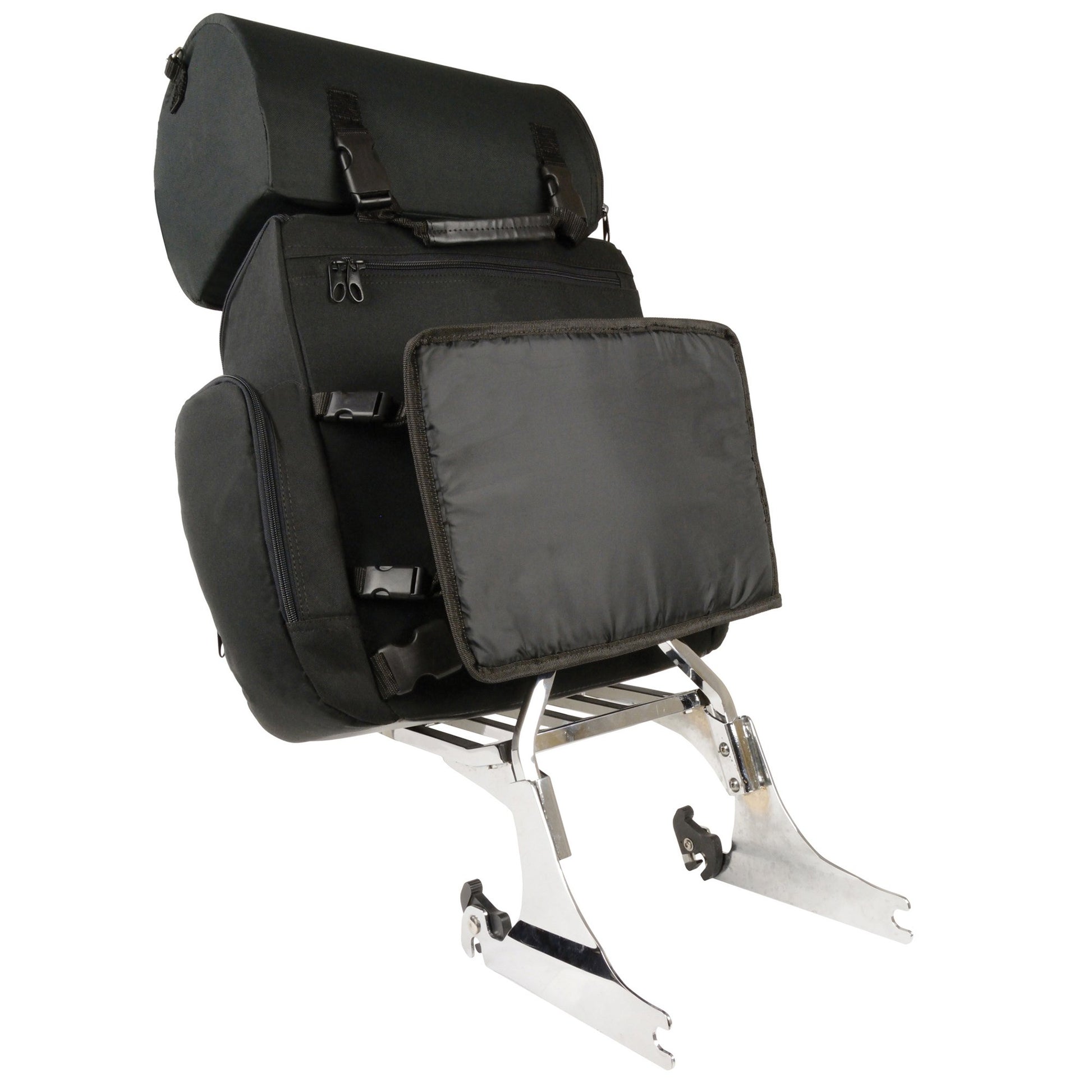 Milwaukee Leather SH617 Large Black Nylon Two Piece Sissy Bar Motorcycle Bag with Map Pocket