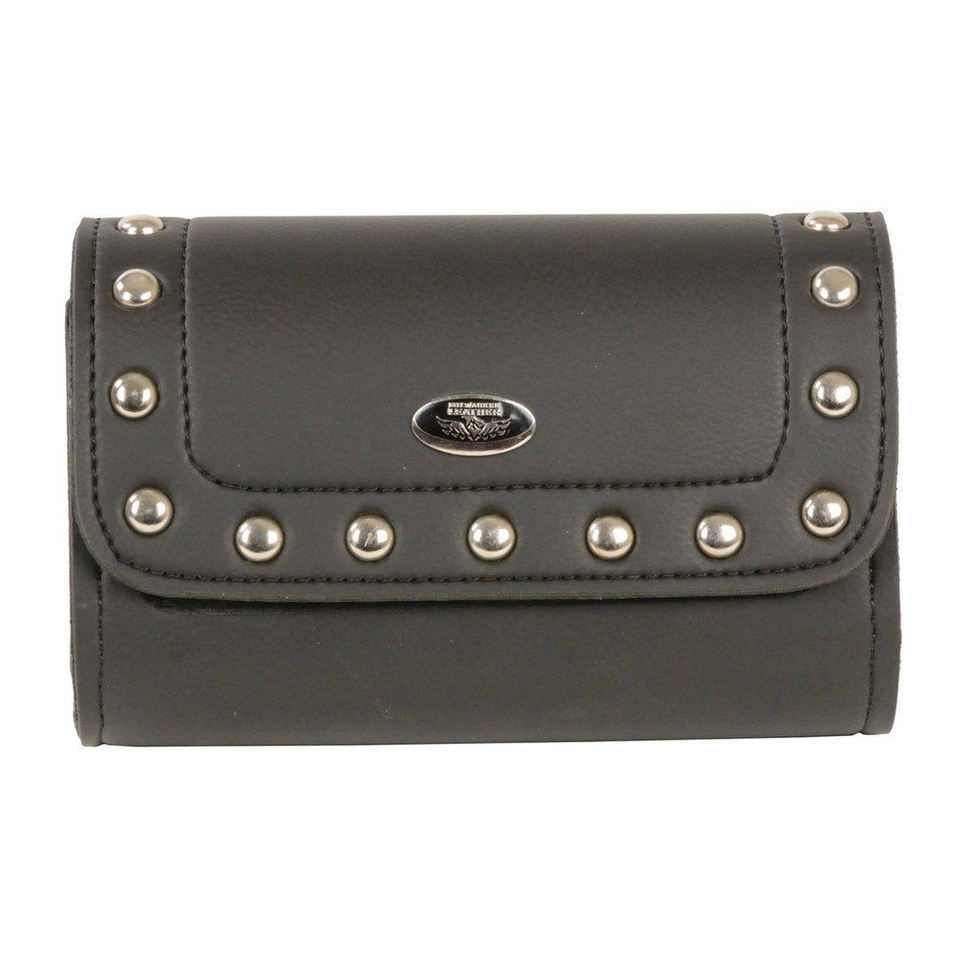 Milwaukee Leather SH63202 Black Motorcycle PVC Small Studded Windshield Bag with Self FastenerClosure