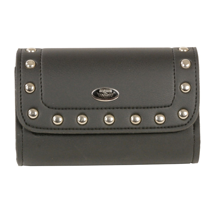 Milwaukee Leather SH63202 Black Motorcycle PVC Small Studded Windshield Bag with Self FastenerClosure