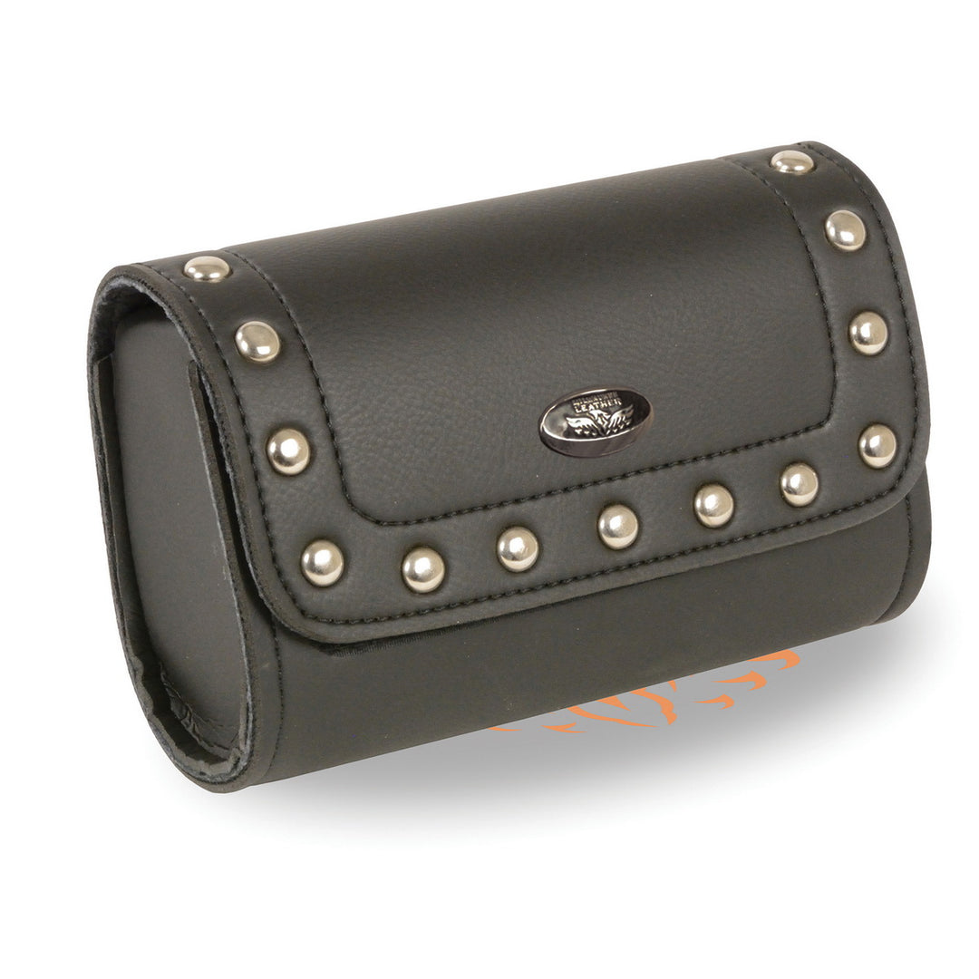 black leather biker studded backpack Milwaukee Leather SH63202 Black Motorcycle PVC Small Studded Windshield Bag with Velcro Closure