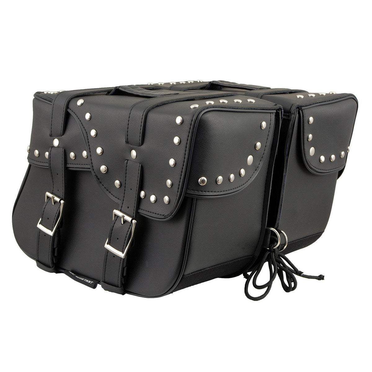 Milwaukee Leather SH645ZB Black 2-Strap PVC Zip Off Throw Over Motorcycle Saddlebags with Chrome Studs