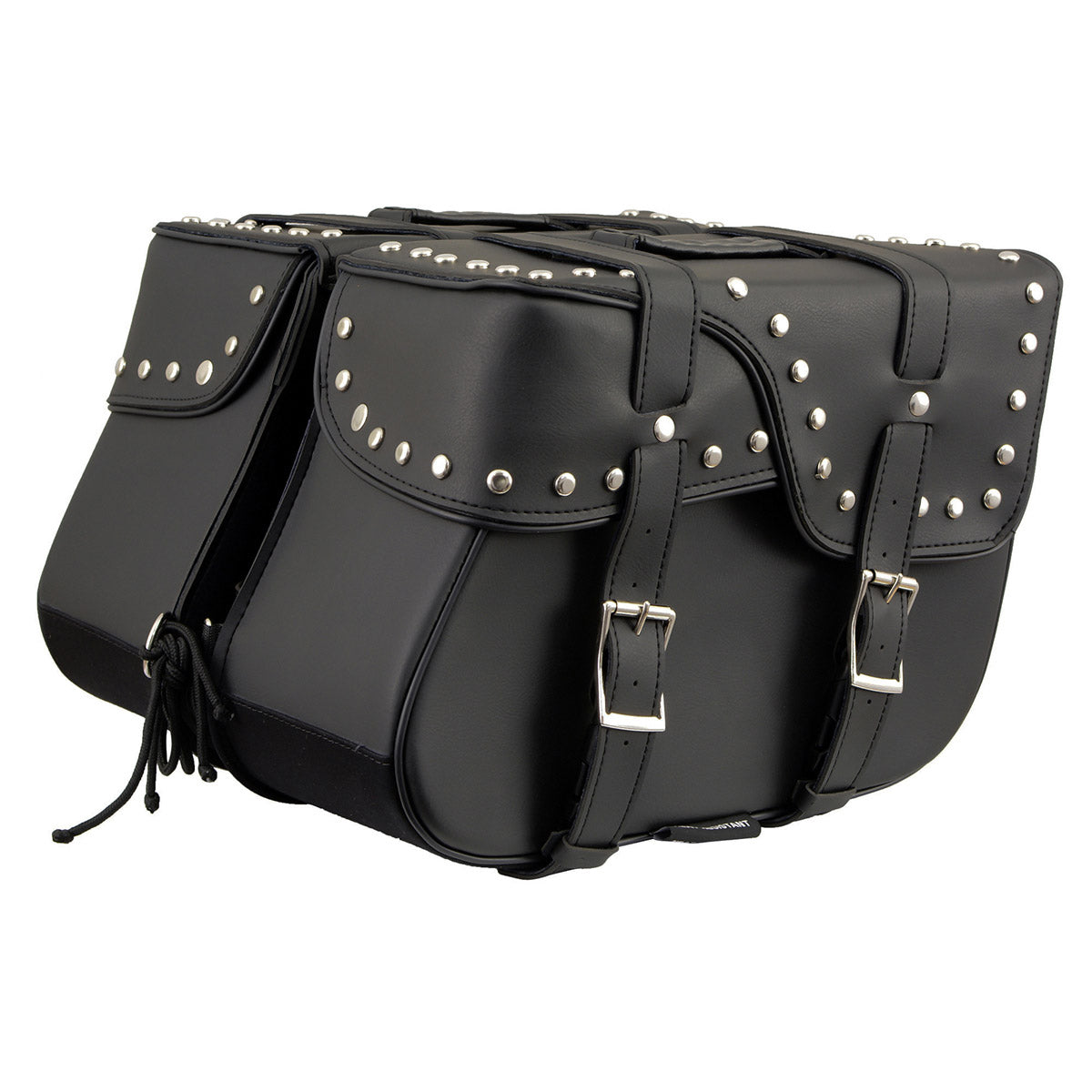 Milwaukee Leather SH645ZB Black 2-Strap PVC Zip Off Throw Over Motorcycle Saddlebags with Chrome Studs