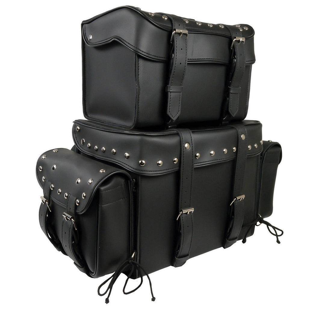 black leather biker studded backpack Milwaukee Leather SH650 Large Black PVC 4-Piece Studded Motorcycle Touring Pack – Milwaukee Motorcycle Clothing Co
