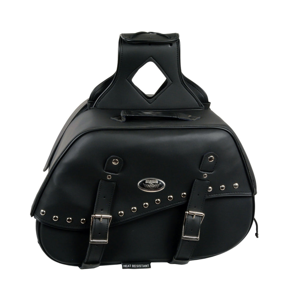 Milwaukee Leather SH655ZB Black Zip-Off Two Buckle Extended Lid Studded PVC Throw Over Motorcycle Saddlebags (19X12X7X20)