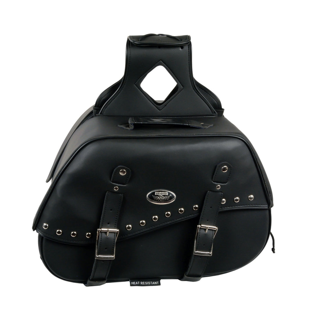 Milwaukee Leather SH655ZB Black Zip-Off Two Buckle Extended Lid Studded PVC Throw Over Motorcycle Saddlebags (19X12X7X20)