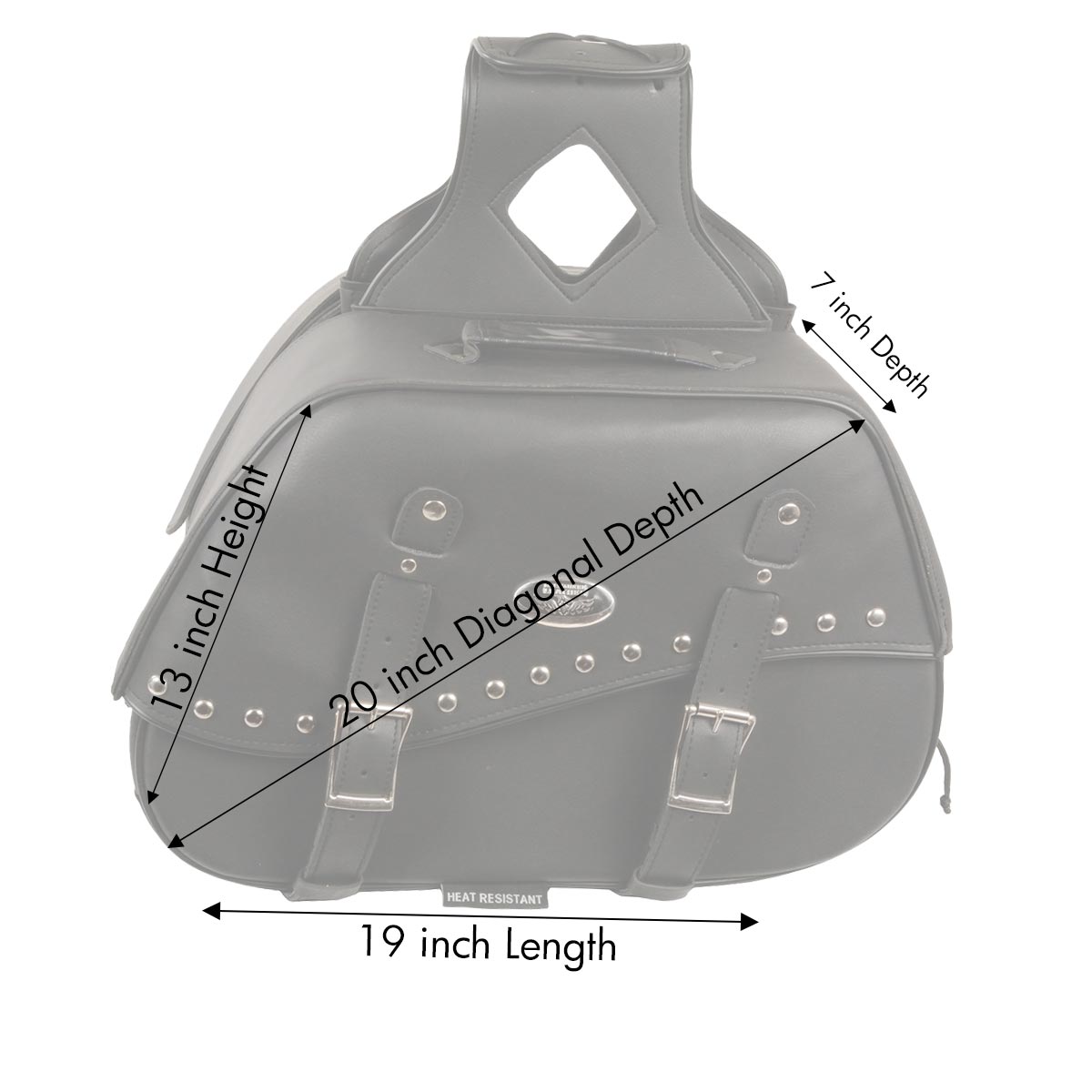 Milwaukee Leather SH655ZB Black Zip-Off Two Buckle Extended Lid Studded PVC Throw Over Motorcycle Saddlebags (19X12X7X20)