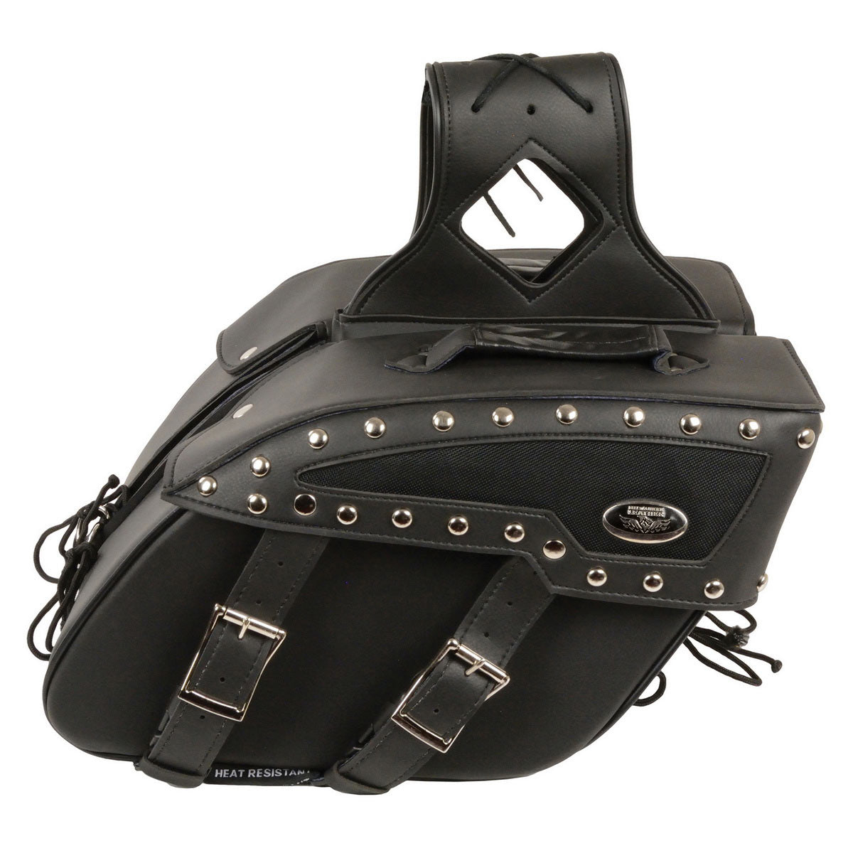 Milwaukee Leather SH658ZB Medium Zip-Off Studded PVC Slanted Throw Over Motorcycle Saddlebag