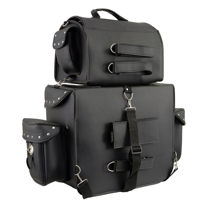 Milwaukee Leather SH660 Large Black 2-Piece PVC Motorcycle Touring Bag Pack