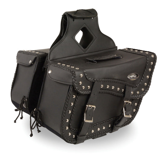 Milwaukee Leather SH66401ZB Black Large 'Studded and Braided' Zip-Off PVC Throw Over Motorcycle Saddlebags