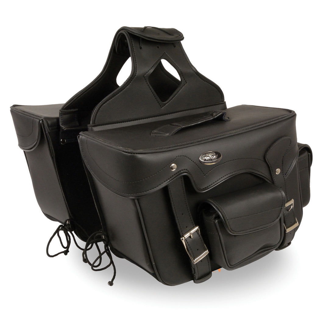 Milwaukee Performance SH666ZB Black PVC Double Front Pocket Throw Over Saddlebags with Reflective Piping