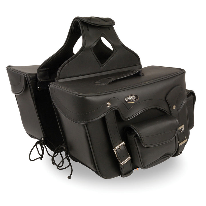 Milwaukee Performance SH666ZB Black PVC Double Front Pocket Throw Over Saddlebags with Reflective Piping