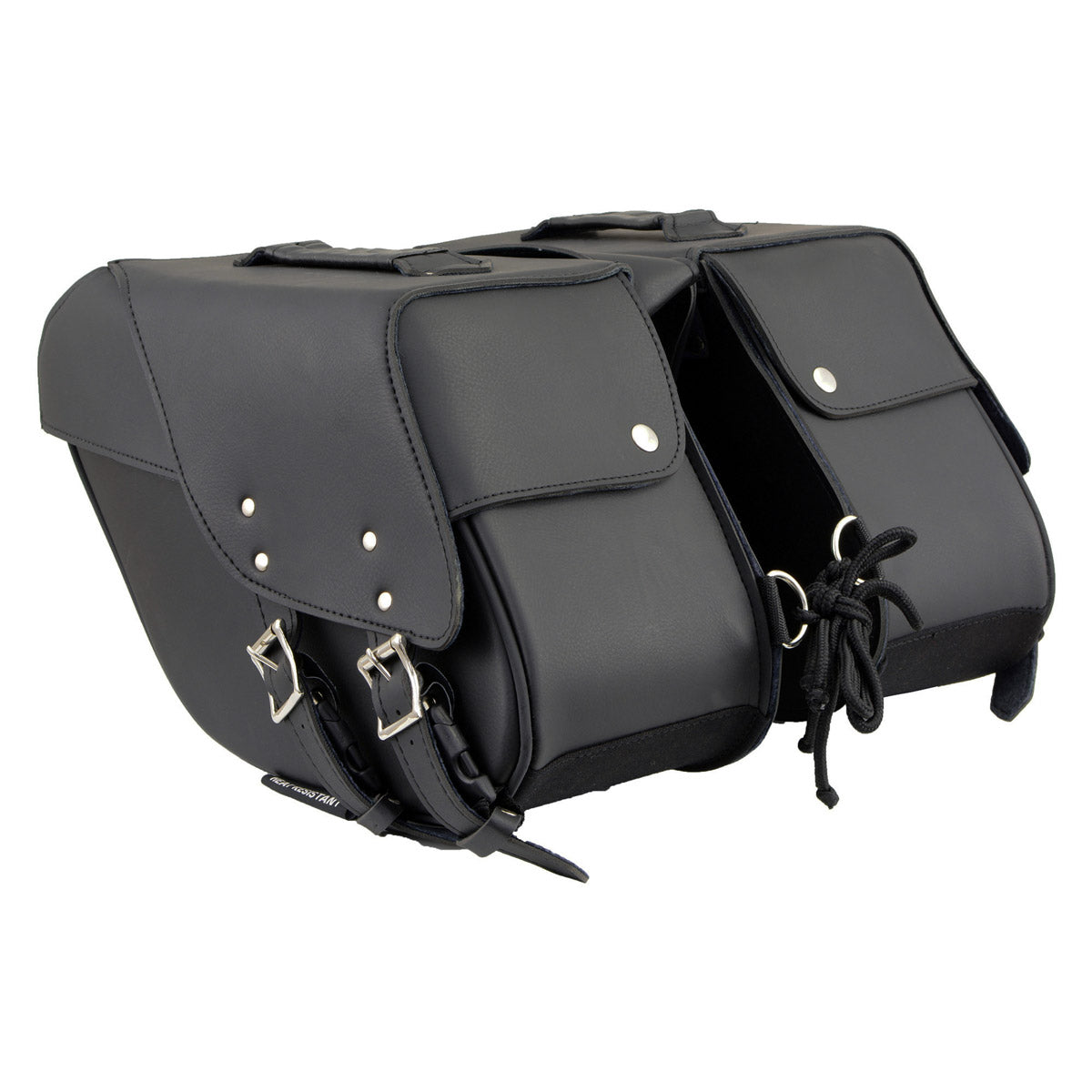 Milwaukee Leather SH66901ZB Medium Size Black PVC 2-Strap Throw Over Saddle Bag w/ Reflective Piping