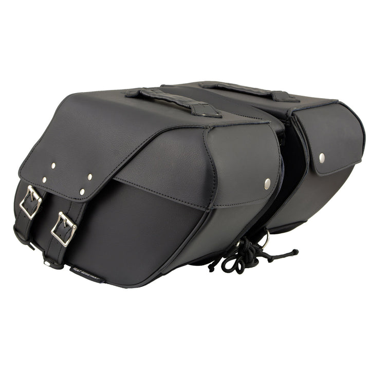 Milwaukee Leather SH66901ZB Medium Size Black PVC 2-Strap Throw Over Saddlebags w/ Reflective Piping
