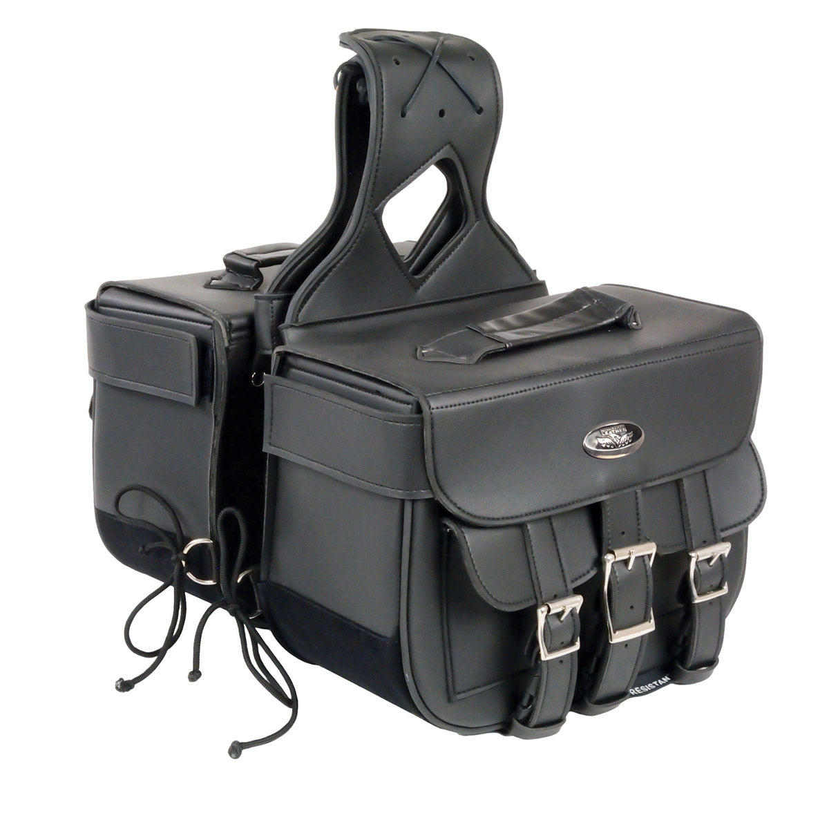 Milwaukee Leather SH67001ZB Black Straight Drop Zip-Off Triple Strap PVC Throw Over Saddlebags