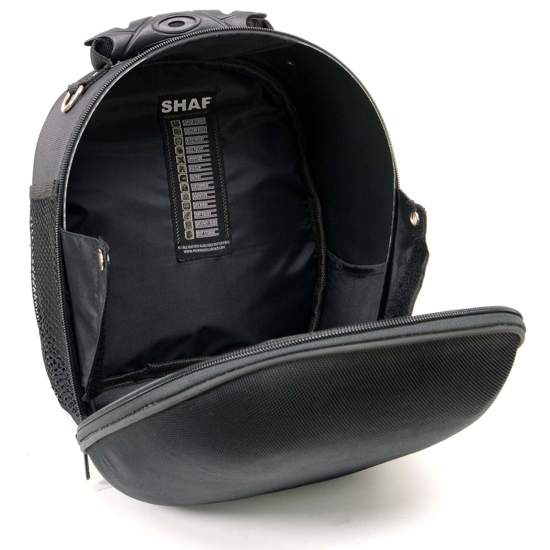 black leather motorcycle backpack Milwaukee Leather SH687 Medium Size Black Textile Motorcycle Helmet Back Pack Sissy Bar Bag