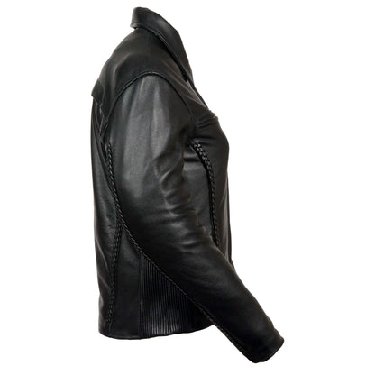 Milwaukee Leather SH7093 Women's Black Leather Braided Jacket with Shirt Style Collar