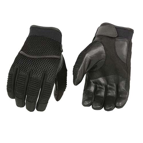 Milwaukee Leather SH791 Men's Black Leather and Black Mesh Combo Racing Motorcycle Hand Gloves W/ Elasticized Fingers