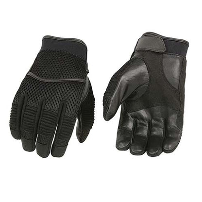 Milwaukee Leather SH791 Men's Black Leather and Black Mesh Combo Racing Motorcycle Hand Gloves W/ Elasticized Fingers