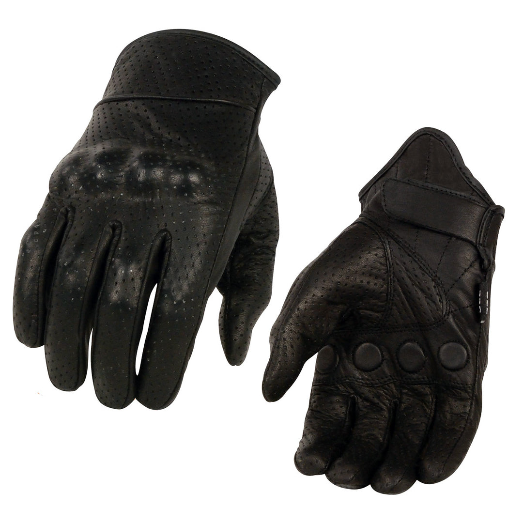 Milwaukee Leather SH812 Men's Black Perforated Leather Motorcycle Riders Gloves w/ Knuckle Protection