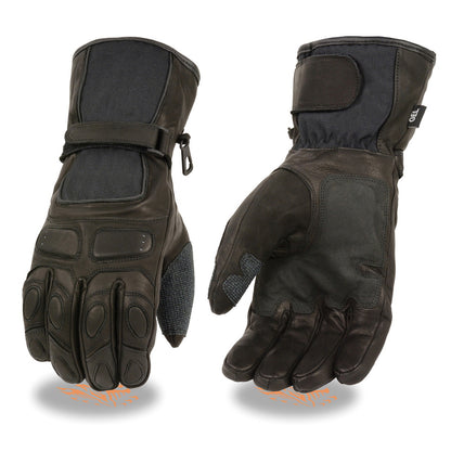 Milwaukee Leather Men's Black Gauntlet Motorcycle Hand Gloves-Waterproof Textile and Leather Reflective Piping-SH814