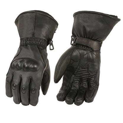 Milwaukee Leather Men's Black Leather Gauntlet Motorcycle Hand Gloves-Waterproof Hard Knuckle Elasticized Palm-SH815