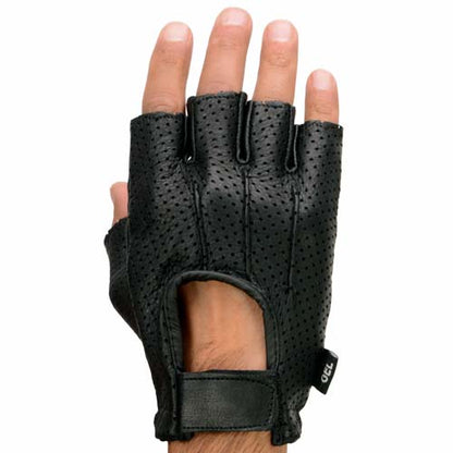 Milwaukee Leather SH877 Men's Black Welted USA Deerskin Leather Gel Padded Palm Fingerless Motorcycle Hand Gloves