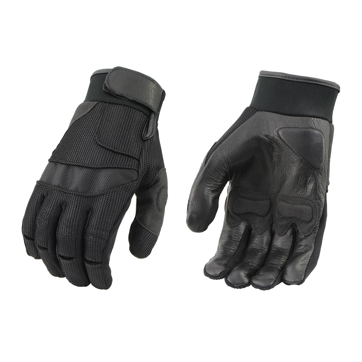 Milwaukee Leather SH879 Men's Black Leather Mesh Racing Motorcycle Hand Gloves W/ Gel Padded Palm
