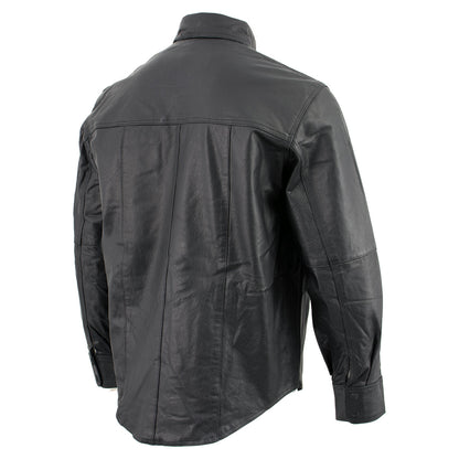 Leather King SH908 Men's Black Button-Down Lambskin Leather Shirt