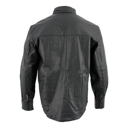 Leather King SH908 Men's Black Button-Down Lambskin Leather Shirt