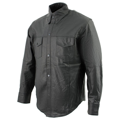 Leather King SH908 Men's Black Button-Down Lambskin Leather Shirt