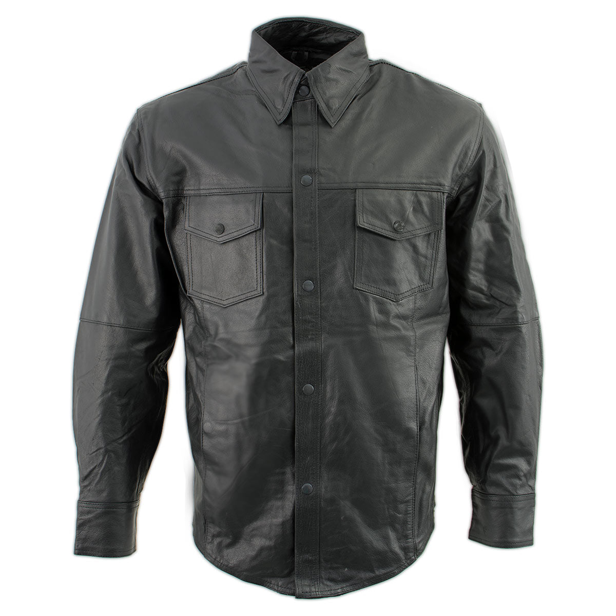 Leather King SH908 Men's Black Button-Down Lambskin Leather Shirt