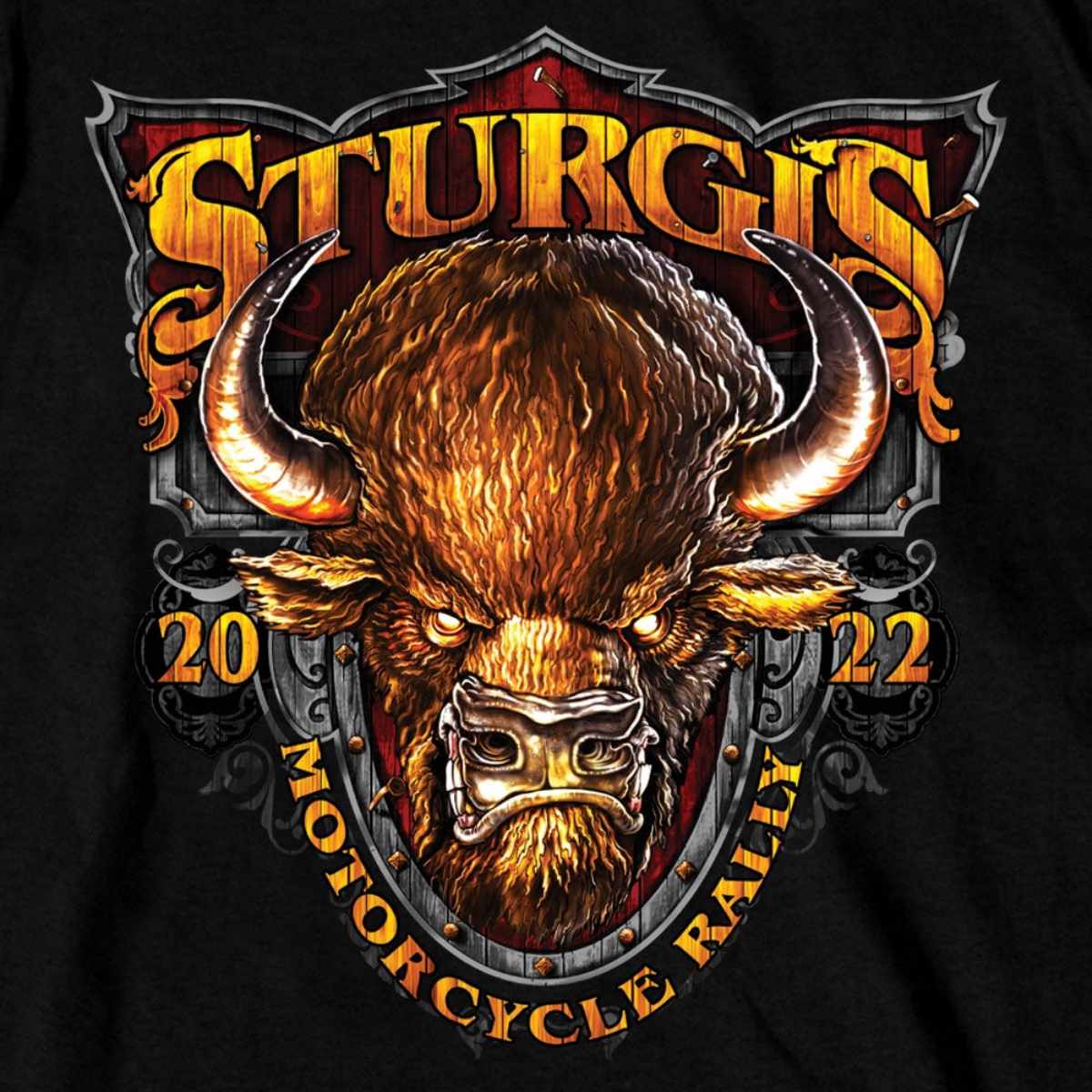2022 Sturgis Motorcycle Rally SPB1005 Crazy Buffalo Men's Black T Shirt