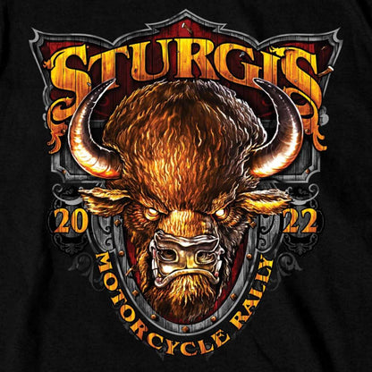 2022 Sturgis Motorcycle Rally SPB1005 Crazy Buffalo Men's Black T-Shirt