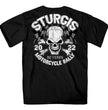 2022 Sturgis Motorcycle Rally SPB1009 Men’s Skull And Checkered Flag Black T-Shirt