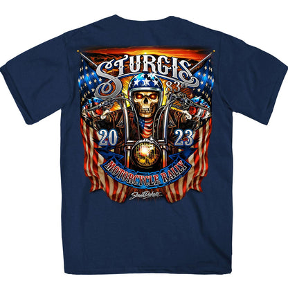 Hot Leathers SPB1070 Men’s Navy Blue 2023 Sturgis # 1 Design America T-Shirt