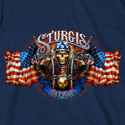 Hot Leathers SPB1070 Men’s Navy Blue 2023 Sturgis # 1 Design America T-Shirt