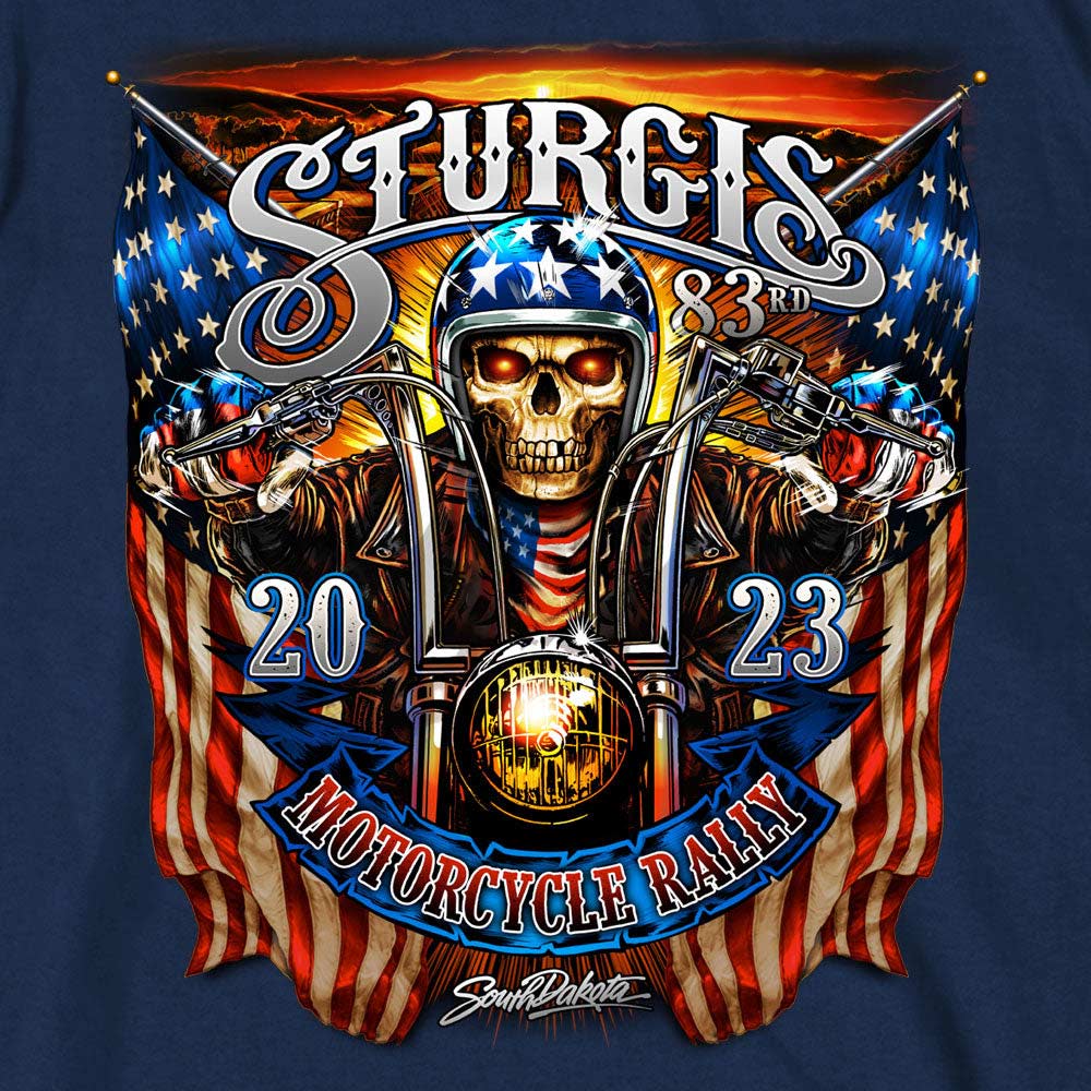 Hot Leathers SPB1070 Men’s Navy Blue 2023 Sturgis # 1 Design America T-Shirt