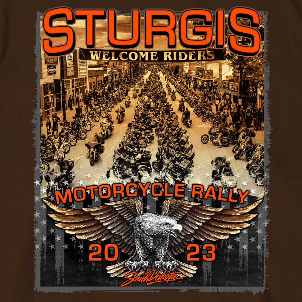 Hot Leathers SPB1084 Men’s Dark Chocolate Sturgis 2023 Main Street T-Shirt