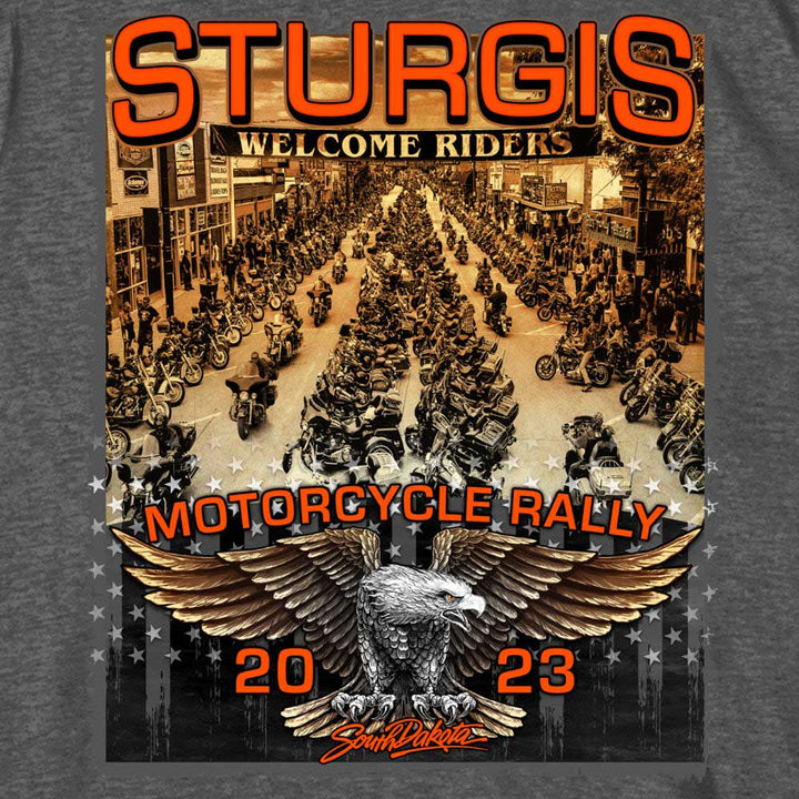 Hot Leathers SPB1085 Men’s Heather Gray Sturgis 2023 Main Street T-Shirt