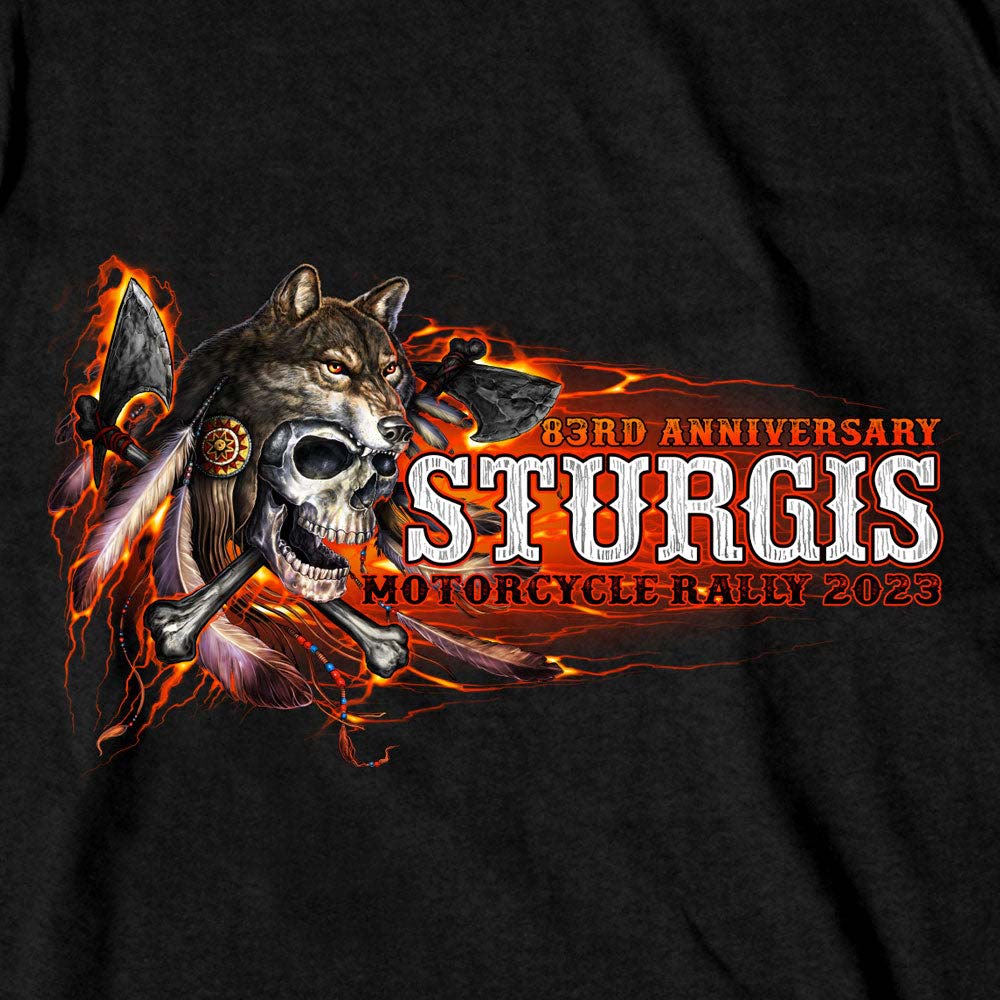 Hot Leathers SPB1086 Men’s Black 2023 Sturgis Native Wolf T-Shirt