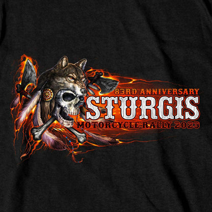 Hot Leathers SPB1086 Men’s Black 2023 Sturgis Native Wolf T-Shirt