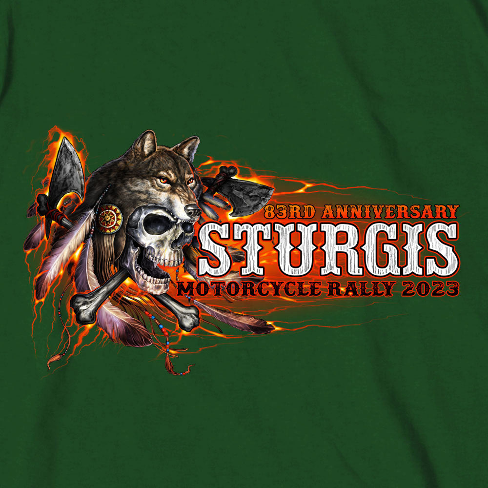 Hot Leathers SPB1087 Men’s Forest Green 2023 Sturgis Native Wolf T-Shirt