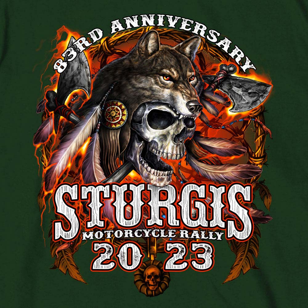 Hot Leathers SPB1087 Men’s Forest Green 2023 Sturgis Native Wolf T-Shirt
