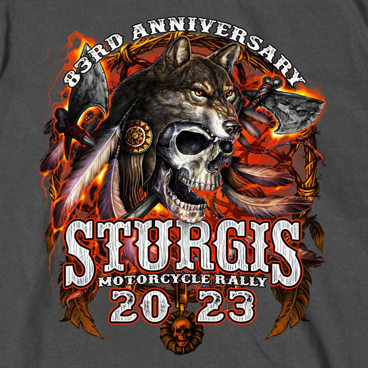 Hot Leathers SPB1088 Men’s Charoal 2023 Sturgis Native Wolf T-Shirt