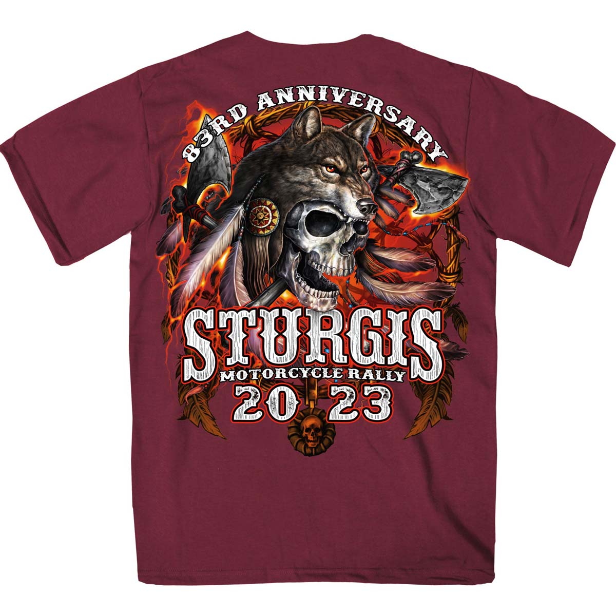 Hot Leathers SPB1089 Men’s Maroon 2023 Sturgis Native Wolf T-Shirt