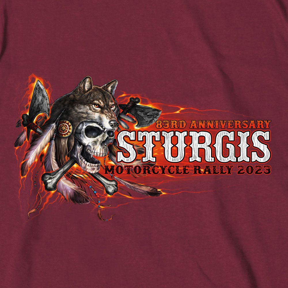 Hot Leathers SPB1089 Men’s Maroon 2023 Sturgis Native Wolf T-Shirt