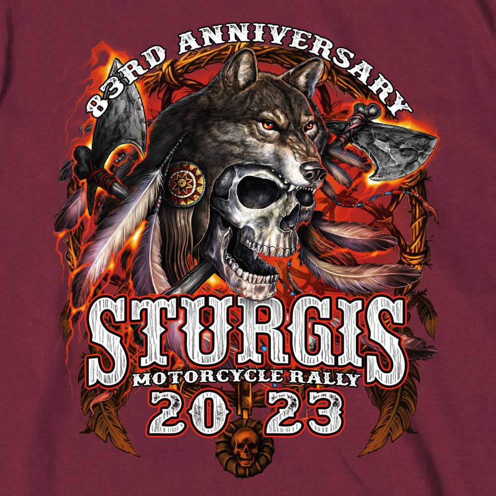 Hot Leathers SPB1089 Men’s Maroon 2023 Sturgis Native Wolf T-Shirt